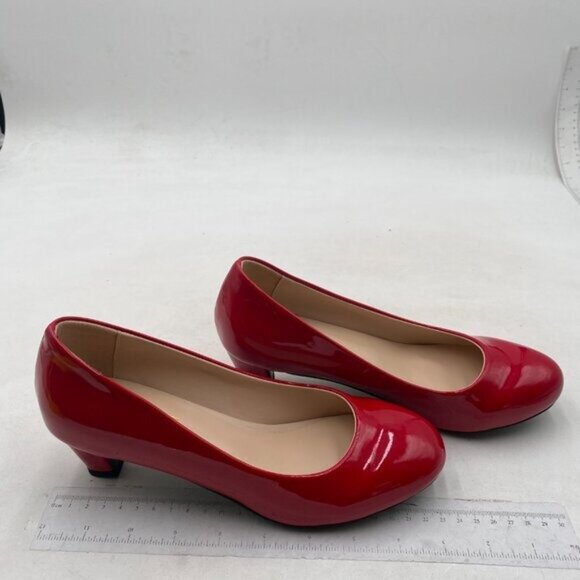 miss left Women Formal Low Heel Closed Rounded Toe Pumps Chunky Block Heeled Red - Picture 4 of 8